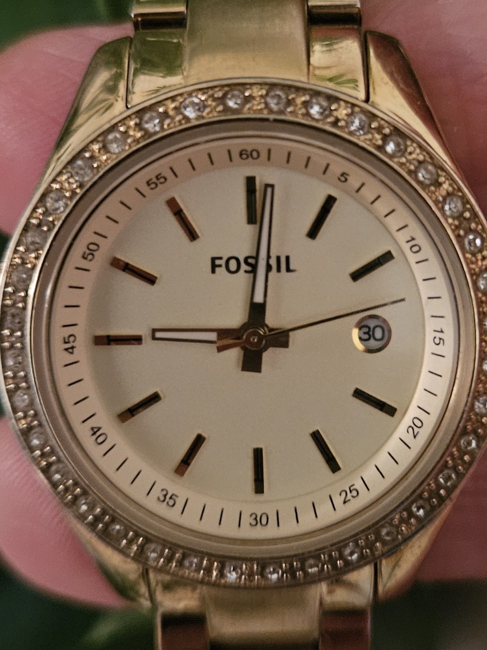Fossil Gold-Tone Stella ES3107 Crystal Accents with White Dial NEW battery!! - Picture 5 of 8